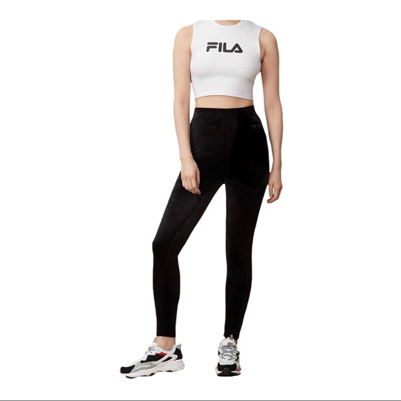 Fila High Rise Tights Black Workout Leggings Lounge Pants Black NEW - Picture 2 of 7